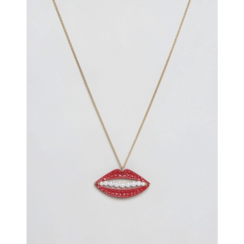 Monki - Collier à pendentif lèvres - Rouge