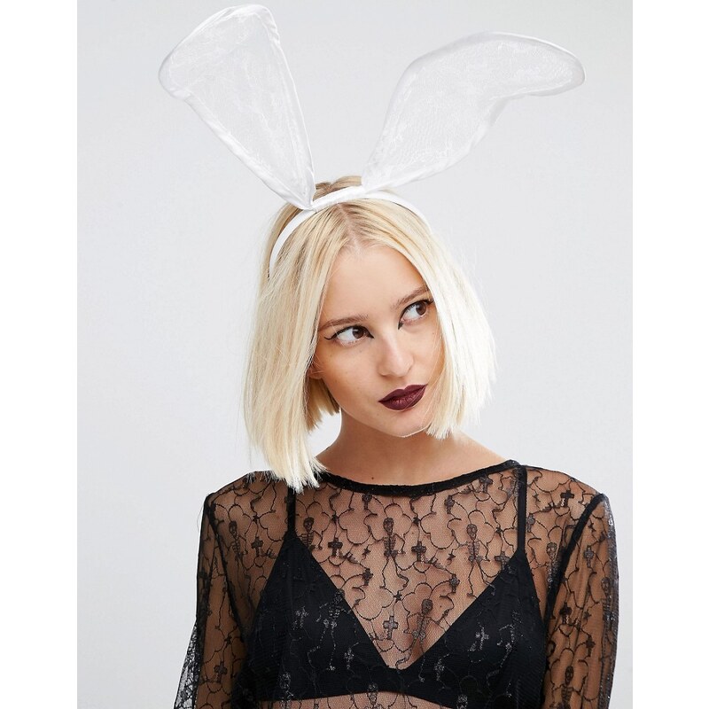 Leg Avenue - Bandeau d'Halloween avec oreilles de lapin en dentelle - Blanc