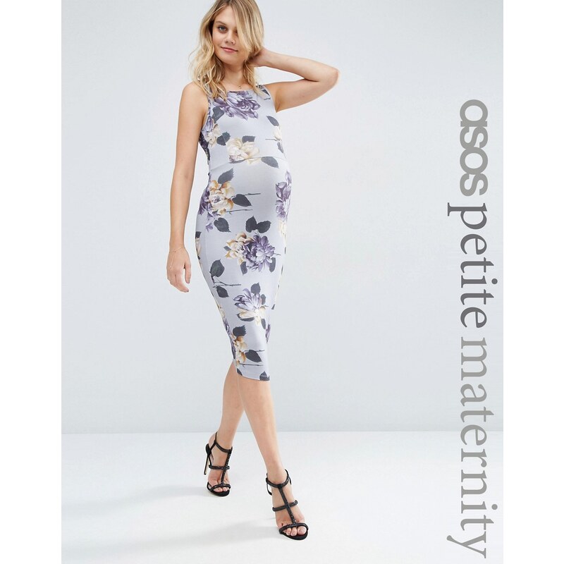 ASOS Maternity PETITE - Robe chasuble moulante mi-longue à fleurs - Multi