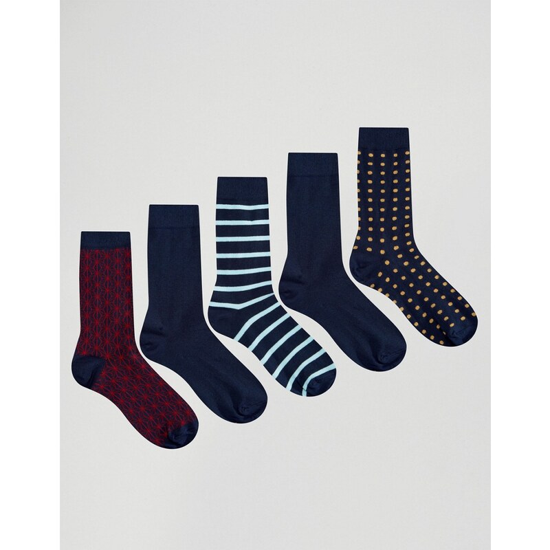 ASOS - Lot de 5 paires de chaussettes avec motif - Bleu marine