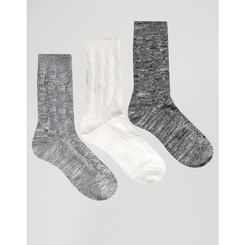 ASOS - Lot de 3 paires de chaussettes torsadées pour bottes - Noir et blanc - Multi