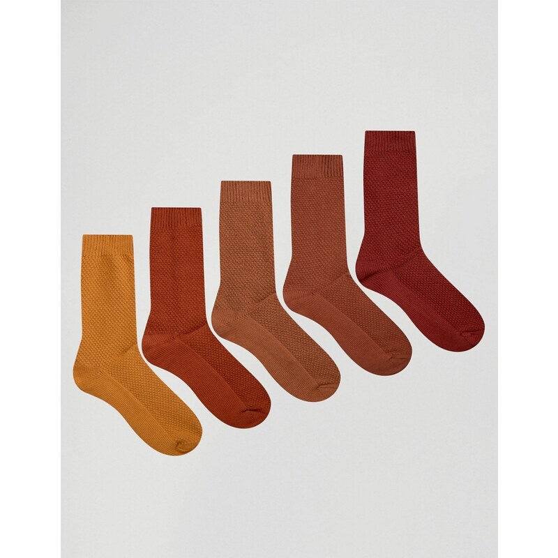 ASOS - Lot de 5 paires de chaussettes en maille gaufrée - Rouille - Orange
