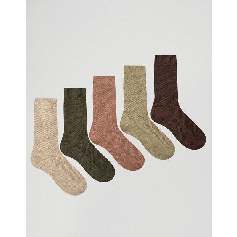 ASOS - Lot de 5 paires de chaussettes en maille gaufrée - Kaki - Vert