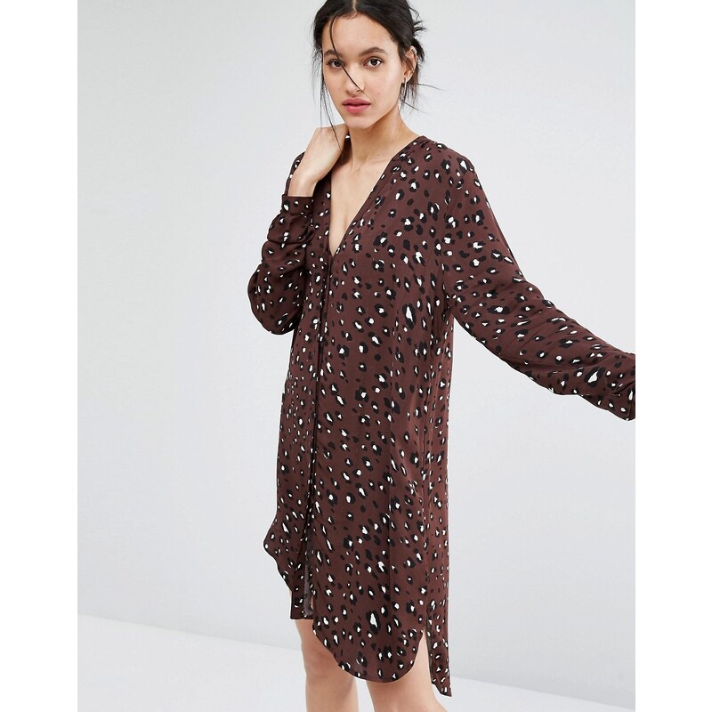 Just Female - Robe chemise imprimé léopard - Marron
