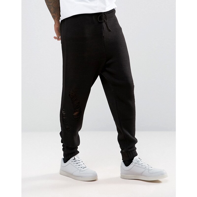ASOS - Pantalon de jogging en maille à entrejambe bas et effet filé - Noir