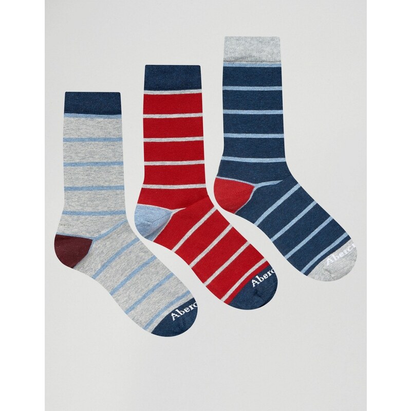 Abercrombie & Fitch - Lot de 3 paires de chaussettes à rayures - Multi