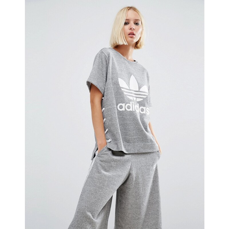 Adidas Originals - Sweat lacé avec logo trèfle - Gris