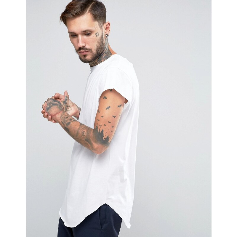 ASOS - T-shirt super long à ourlet arrondi - Blanc - Blanc