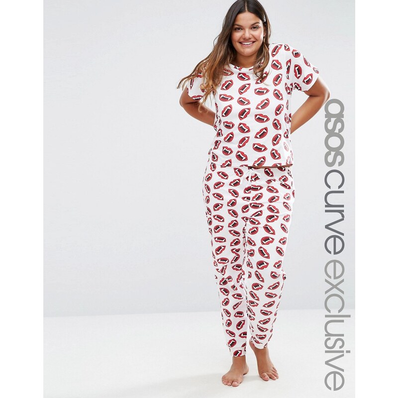 ASOS CURVE - HALLOWEEN - Ensemble pyjama t-shirt et pantalon à imprimé crocs - Blanc