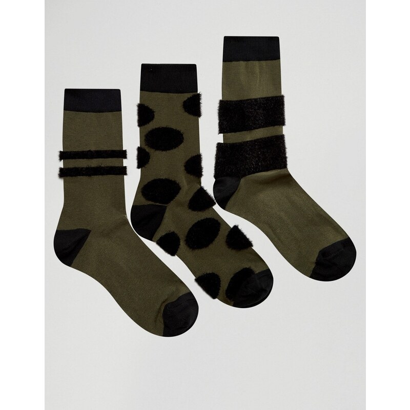 ASOS - Lot de 3 paires de chaussettes avec empiècements duveteux - Vert