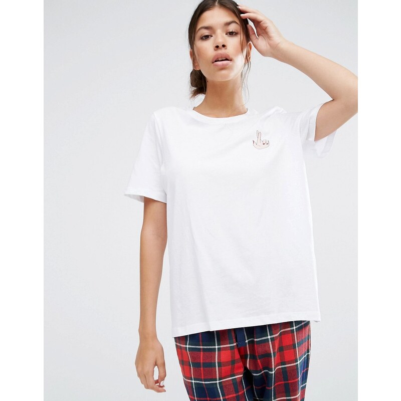 Pieces - Vinnie Fingers Crossed - T-shirt de pyjama - Blanc