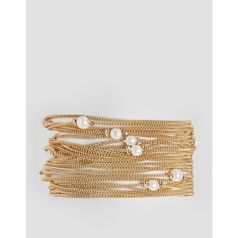 ASOS - Bracelet multi-rangs à fines chaînes et fausses perles - Doré