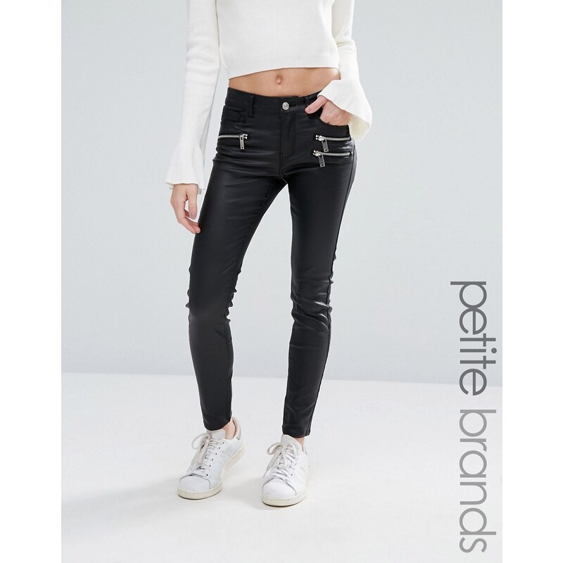 Vero Moda Petite - Jean skinny enduit avec poche zippée - Noir