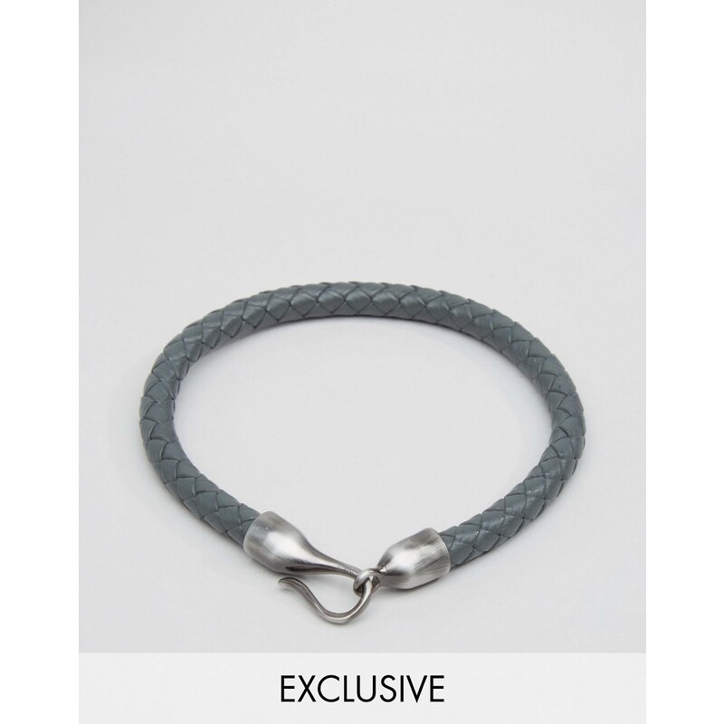 Simon Carter - Bracelet en cuir avec fermoir crochet, exclusivité ASOS - Gris