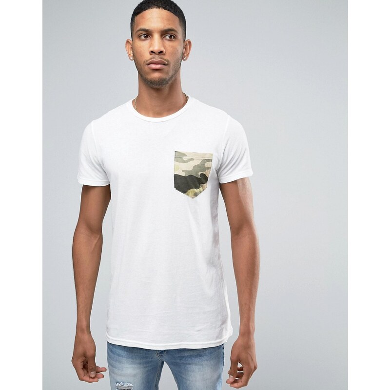 Pull&Bear - T-shirt avec poche camouflage - Blanc - Blanc