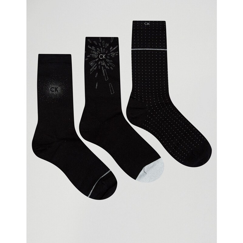 Calvin Klein - Lot de 3 paires de chaussettes festives en coffret-cadeau - Noir