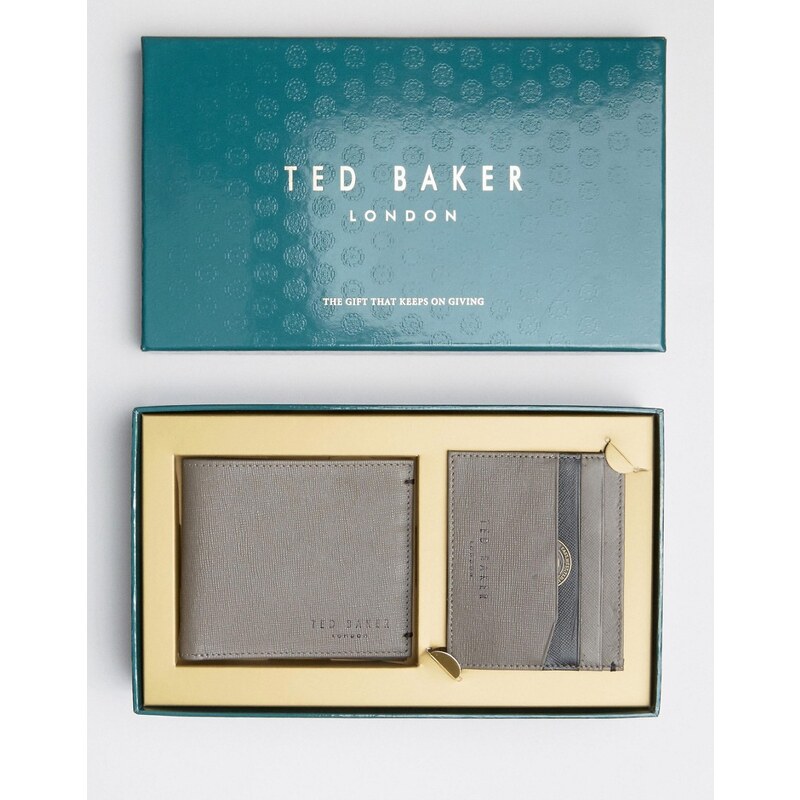 Ted Baker - Coffret-cadeau portefeuille et porte-cartes en cuir - Marron