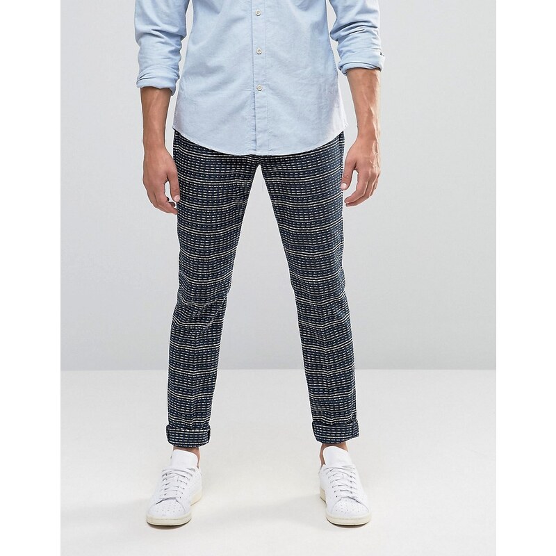 ASOS - Pantalon skinny à rayures horizontales brodées - Bleu marine