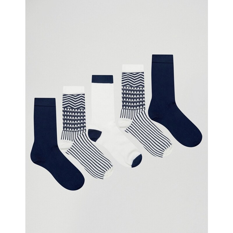 ASOS - Lot de 5 paires de chaussettes à imprimé aztèque - Bleu marine