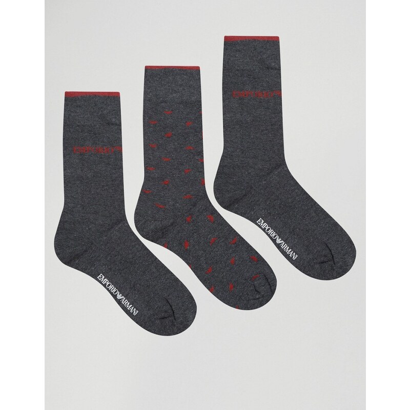 Emporio Armani - Lot de 3 paires de chaussettes en coffret cadeau - Gris