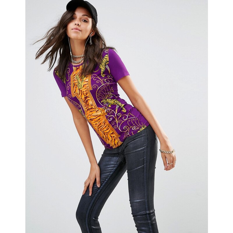 Versace Jeans - T-shirt col V avec tigres et volutes - Multi
