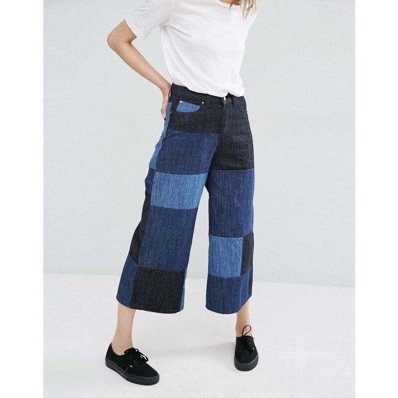 Dr Denim - Lykke - Jupe-culotte en jean à jambe large et motif patchwork - Bleu