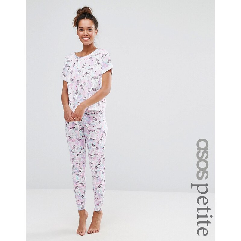 ASOS PETITE - Pyjama leggings et t-shirt imprimé licornes - Multi