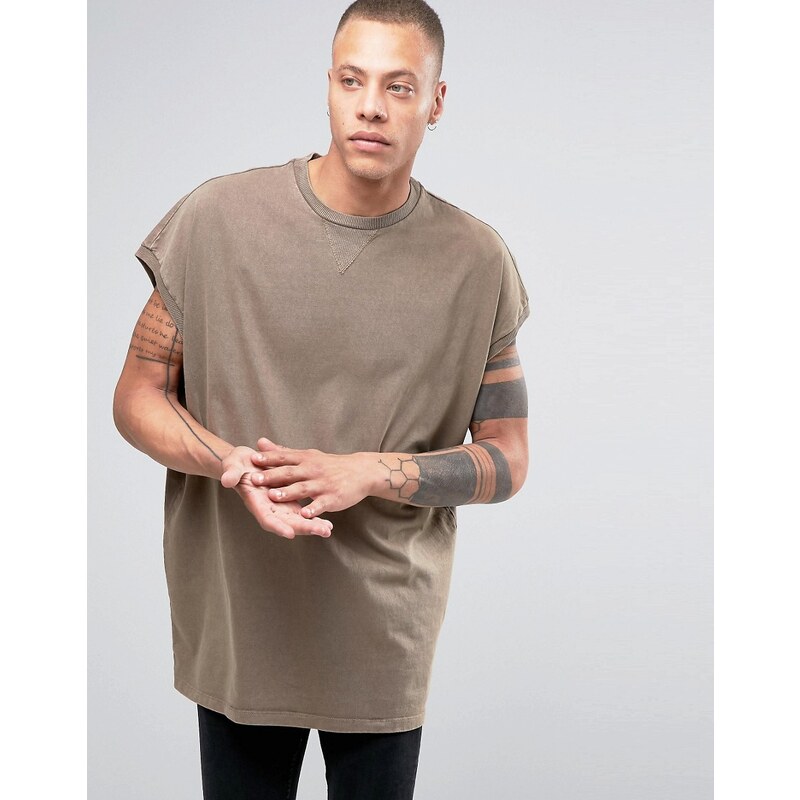 ASOS - T-shirt ultra oversize en tissu épais délavé - Marron - Marron