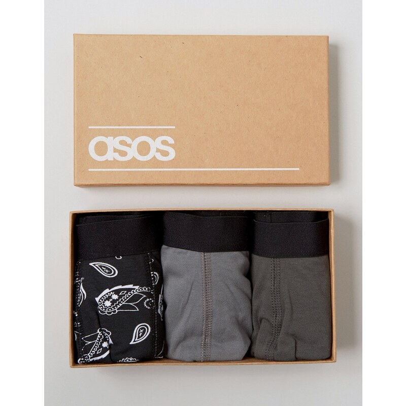 ASOS - Coffret cadeau de 3 boxers imprimé cachemire - Noir