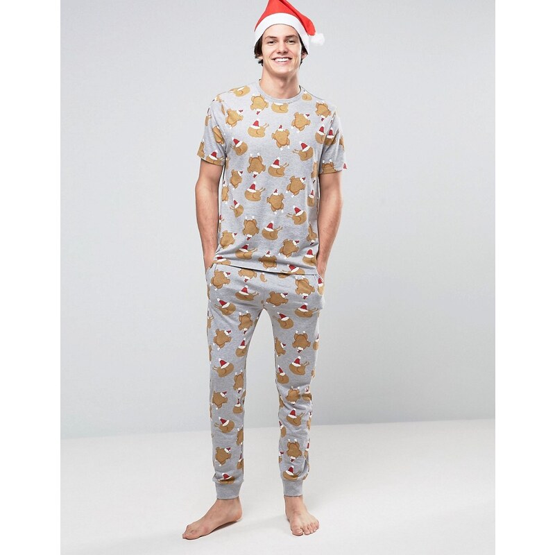 ASOS Loungewear - Ensemble pyjama de Noël avec imprimé dinde - Multi