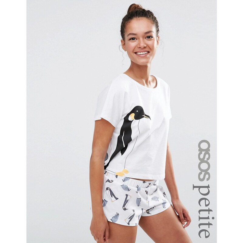 ASOS PETITE - Ensemble pyjama short et t-shirt de Noël motif pingouins - Multi