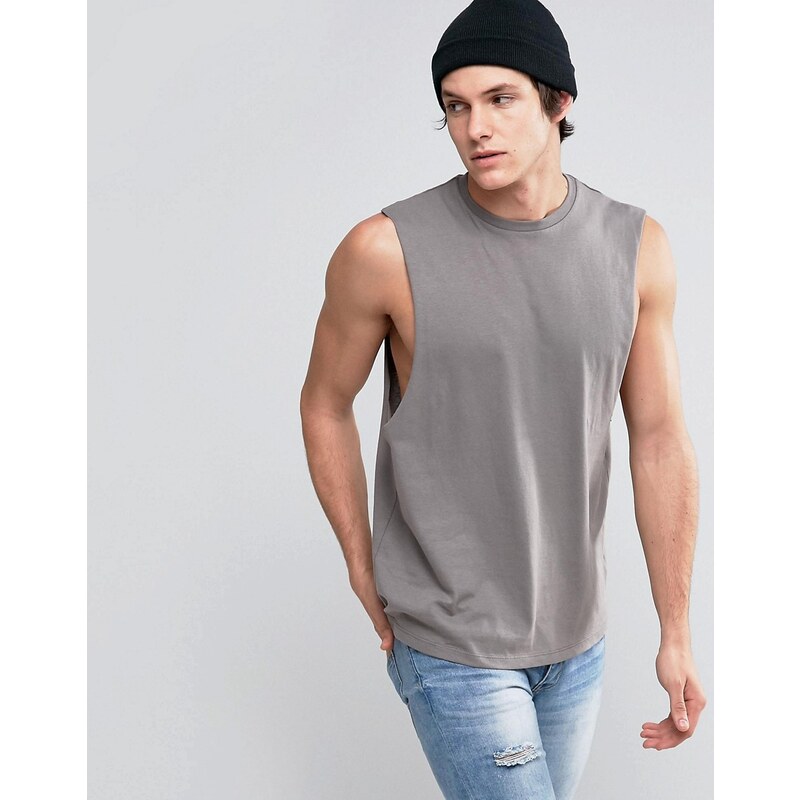 ASOS - T-shirt sans manches avec emmanchures larges - Gris - Gris