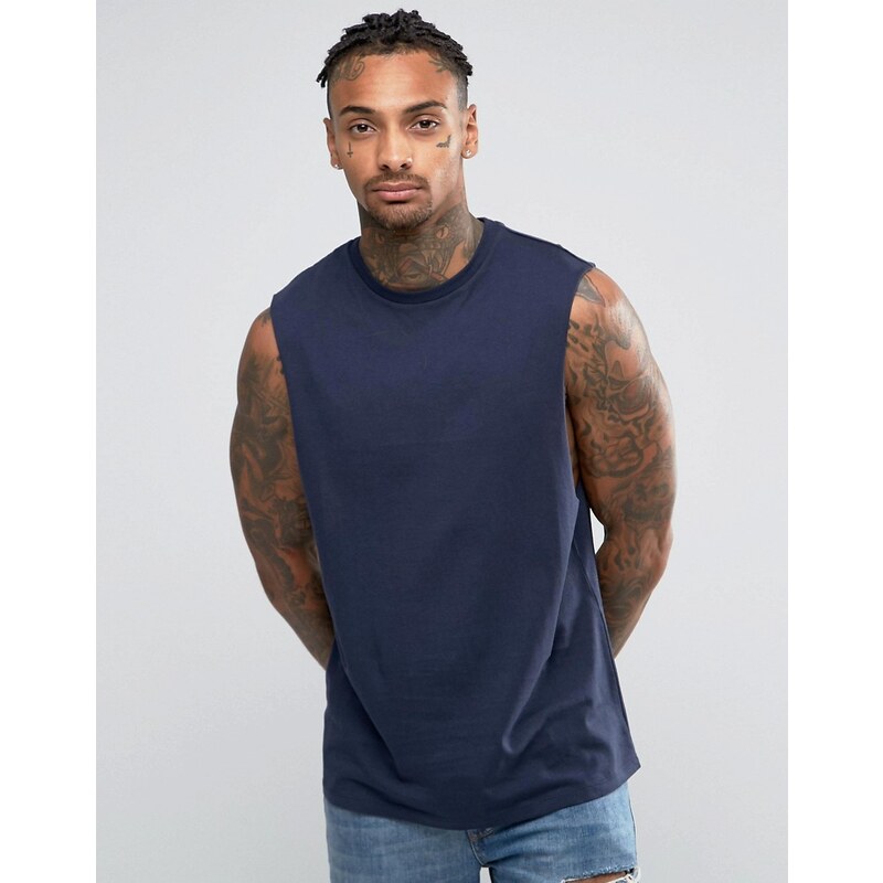 ASOS - T-shirt sans manches à emmanchures basses - Bleu marine - Bleu