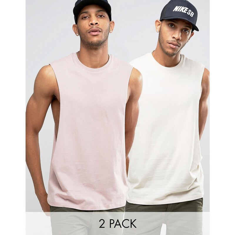 ASOS - Lot de 2 t-shirts sans manches à emmanchures ultra larges - Rose/gris - ÉCONOMIE - Multi