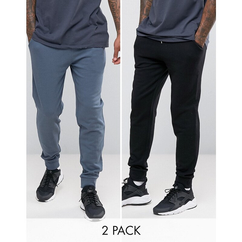 ASOS - Lot de 2 pantalons de jogging skinny - Bleu/Noir - Multi
