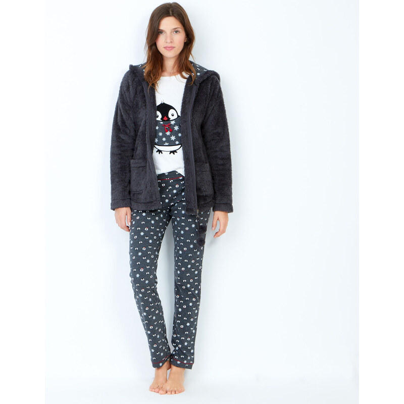 Pyjama 3 pièces, pantalon imprimé pingouin et veste toucher polaire Etam