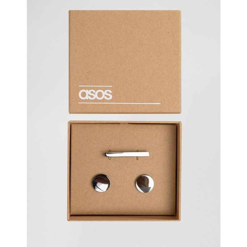 ASOS - Ensemble pince à cravate et boutons de manchette ronds en bronze industriel - Noir