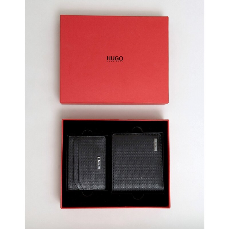 Boss by Hugo Boss - Coffret-cadeau portefeuille et porte-cartes en cuir - Noir