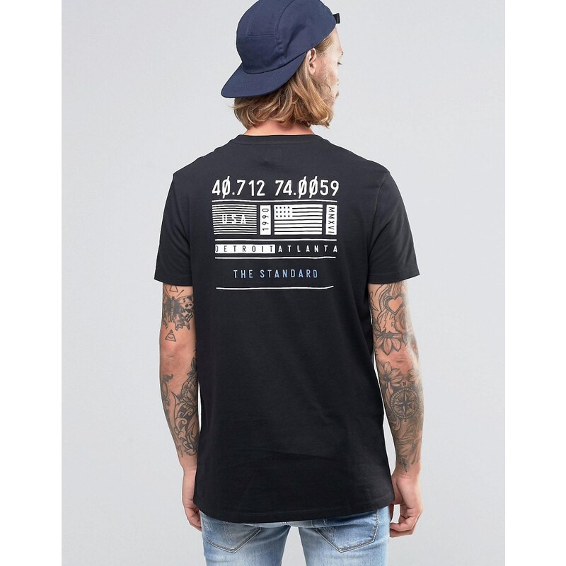 ASOS - T-shirt long avec imprimé drapeau au dos et devant - Noir - Noir