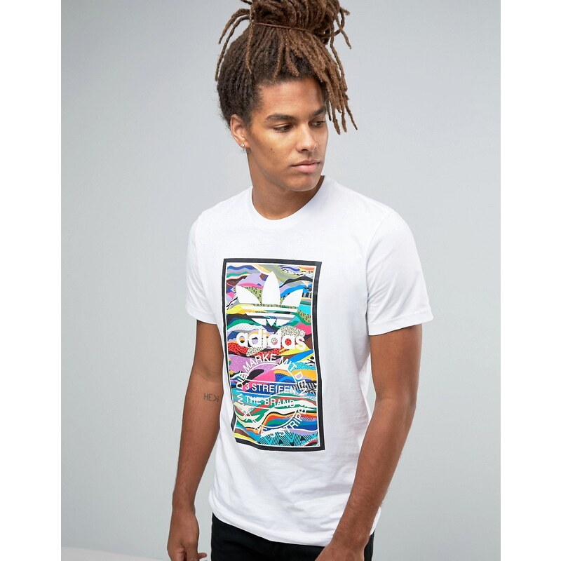 Adidas Originals - T-shirt avec motif coloré AZ1056 - Blanc