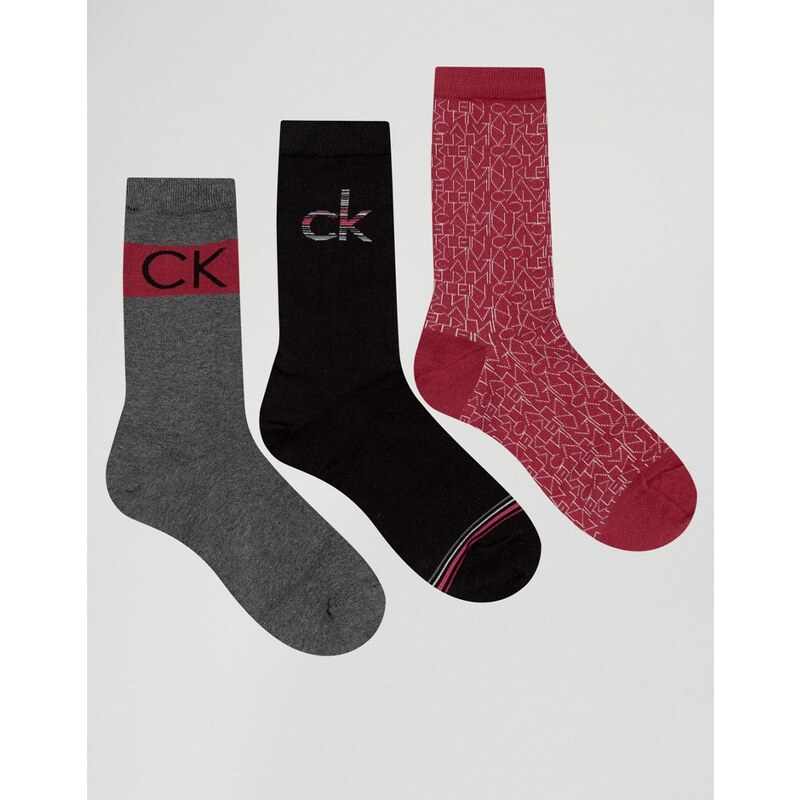 Calvin Klein - Lot de 3 paires de chaussettes avec logo dans un coffret cadeau en métal - Multi
