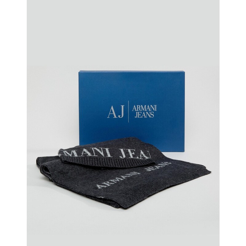 Armani Jeans - Coffret cadeau bonnet et écharpe à logo - Gris