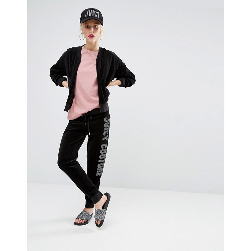 Juicy Couture - Malibu - Bas de jogging en velours avec motif cristal - Noir