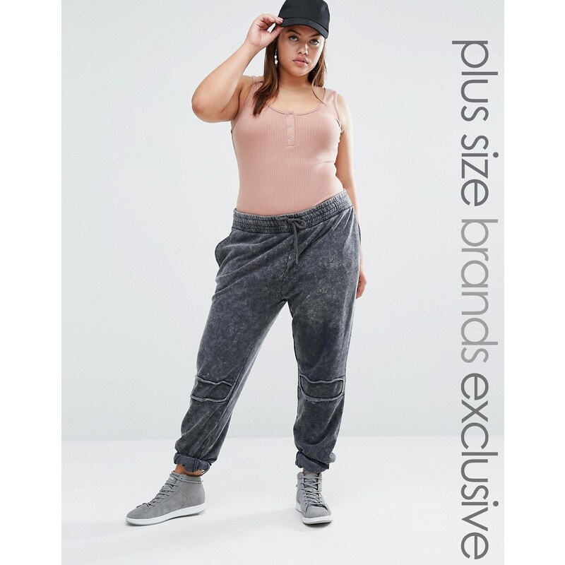 Daisy Street Plus - Pantalon de jogging avec écussons bruts sur les genoux - Gris
