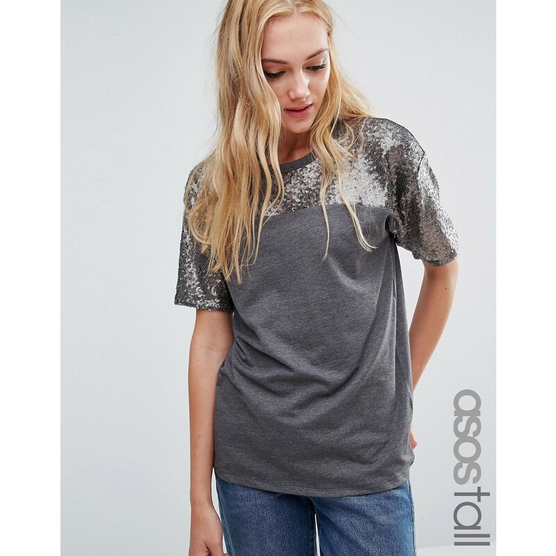 ASOS TALL - T-shirt avec encolure en sequins coupe carrée - Multi