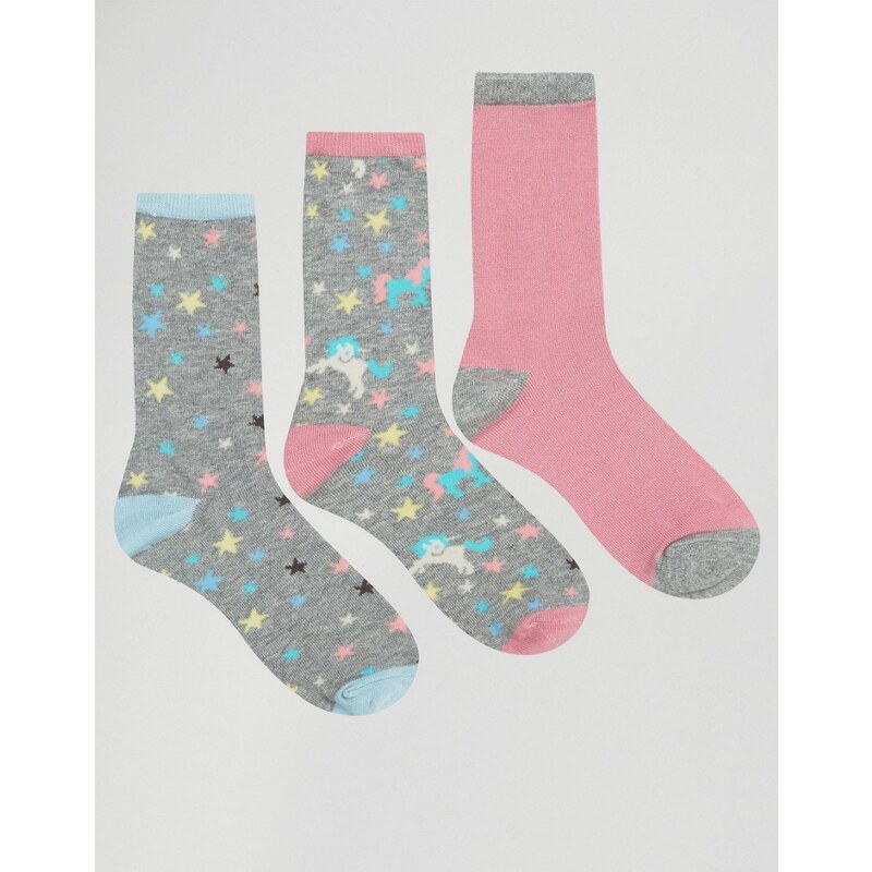 Chelsea Peers - Lot de 3 paires de chaussettes motif licorne et étoile - Multi