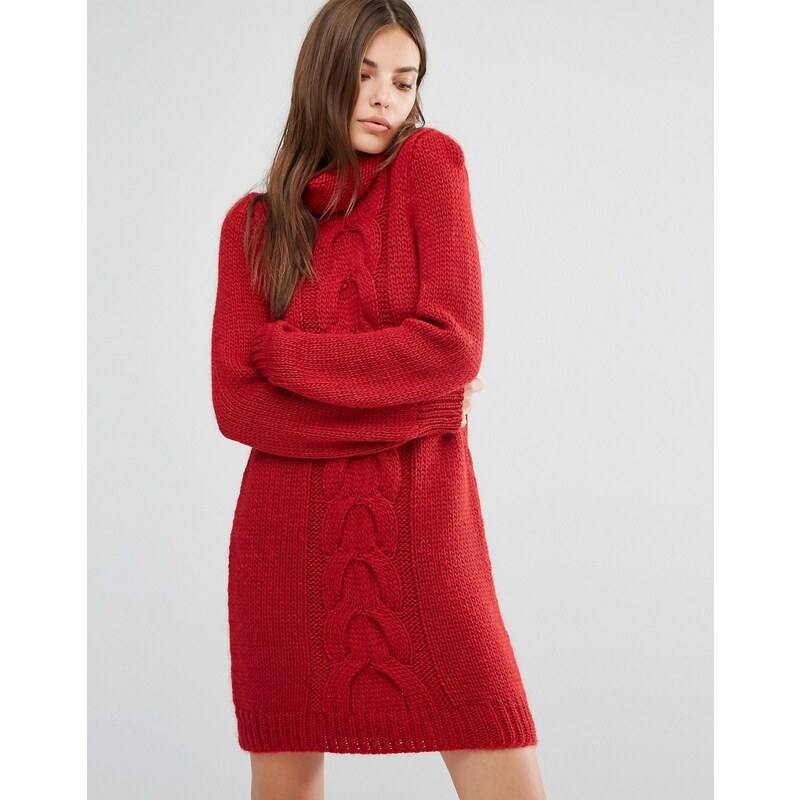 Oneon - Robe pull tricotée main avec détails torsadés - Rouge