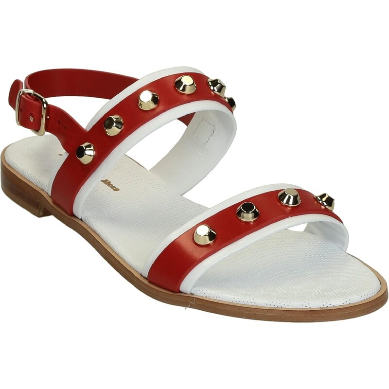Leonardo Shoes Sandales en cuir plat blanc/rouge avec des gujon