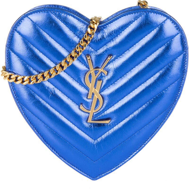 Saint Laurent Sacs à Bandoulière, YSL Love Crossbody Bag Metallic Leather Colbalt en or, bleu, noir