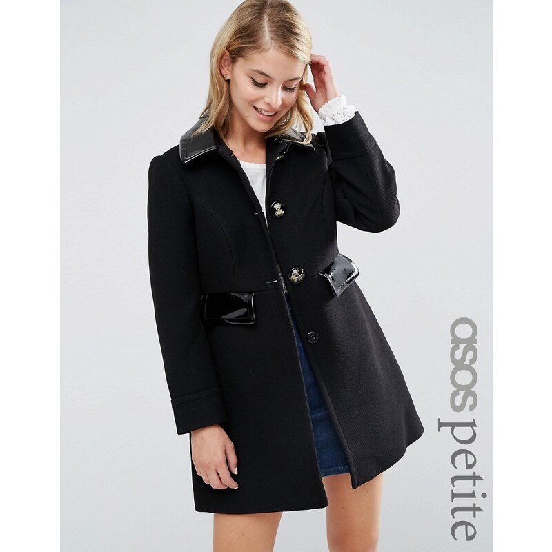ASOS PETITE - Manteau coupe patineuse à bordures contrastantes - Noir
